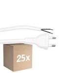 Multipack 25x Noxion Euro Versorgungskabel - C7 Europlug + Offene Enden - Weiß 2m - 2 pole 0,75mm2