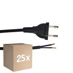 Multipack 25x Noxion Euro Versorgungskabel Schwarz - C7 Europlug + Offene Enden - 2m - 2 pole 0,75mm2
