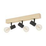 Eglo Deckenleuchte Townshend 3 Holz Stahl Schwarz | IP20 - Geeignet für 3x E27 