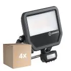 Multipack 4x Ledvance Led-Scheinwerfer Aluminium Schwarz 41W 5500lm 100D - 830 Warmweiß | IP65 - Bewegungs- Und Lichtsensor - Symmetrisch