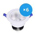 Multipack 6x Bright Choice Downlight LED Rond Inclinable 15W 1200lm 60D - 930 Blanc Chaud | 135mm - Diamètre 110mm - UGR <19