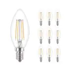 Multipack 10x Philips Corepro LED Bougie E14 Filament Claire 4.3W 470lm - 827 Blanc Très Chaud | Équivalent 40W